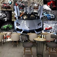 5d奶茶店背景墙纸装修餐厅个性复古壁纸3d立体汽车创意工业风壁画