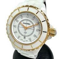 CHANEL J12 H2181 Watch, White Ceramic/Stainless Steel/Yellow Gold/11 Diamonds, Quartz Movement, Whit