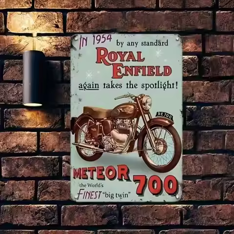 Royal Enfield Vintage Metal Sign Classic Motorcycle Decor for Man Cave Wall Art
