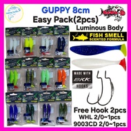 Sawa D GUPPY Easy Pack Soft Bait 8cm/5.3g Paddle Pop(2pcs)Free BKK Hook WHL 2/0,9003CD 2/0 (2pcs) Fi
