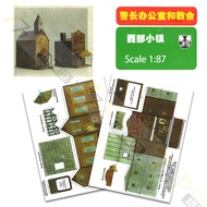 [777 Paper Model] 1:87 Western World Sheriff's Office and Church Movie Scene Building DIY