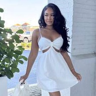 WYWH ผู้หญิงสีขาว Hollowed เอว V-คอ Strappy ชุดวันหยุดฤดูร้อน