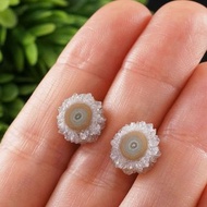 紫水晶切片耳環耳釘石英紫水晶鐘乳石水晶耳環柱