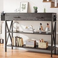 Gizoon 39" Console Table with 2 Drawers, Industrial Entryway Table with 3 Tier Storage Shelves, Narrow Sofa Table for Entry Way, Hallway, Couch, Living Room, Kitchen, Black