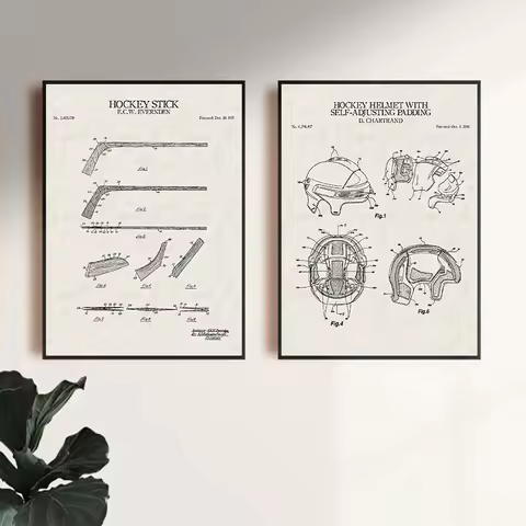 Modern Winter Sport Ice Hockey Stick 1935 Patent Goalie Mask Skate Poster Canvas Painting Wall Art P