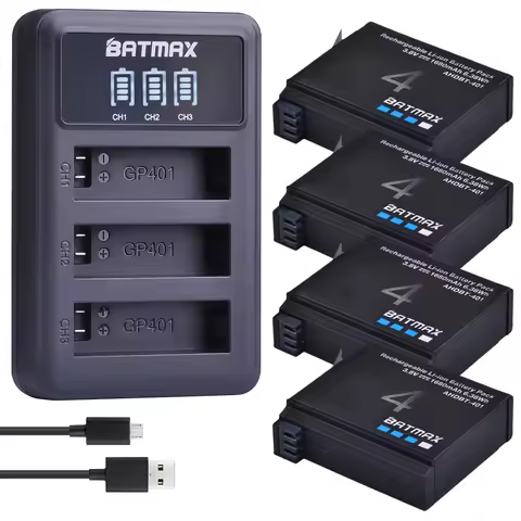 Batmax 1680mAh Gopro Hero 4 Battery Replacement + LED 3-Slots USB Charger for GoPro HERO4 GoPro AHDB