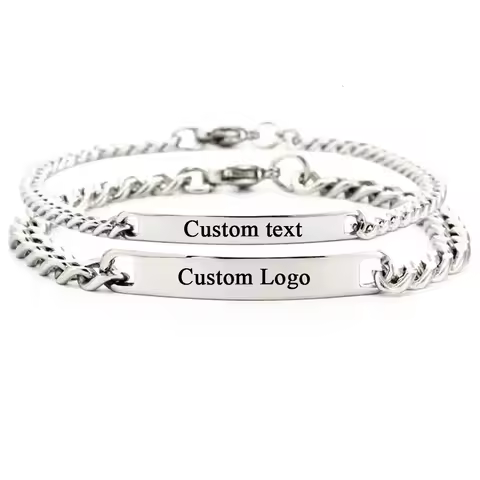 Custom Text Logo Stainless Steel Bracelet Women Personalized Name Engrave Bracelets For Men Id Brace