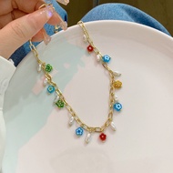 Japanese Korean Influencer Same Style Colorful Flower Tassel Necklace Unique ins Stitching Candy Col