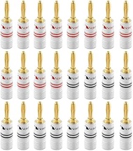 Nakamichi Excel Series 24k Gold Plated Banana Plug 12 AWG - 18 AWG Gauge Size 4mm for Speakers Amplifier Hi-Fi AV Receiver Stereo Home Theatre Audio Wire Cable Screw Connector 24 Pcs (12-Pairs)