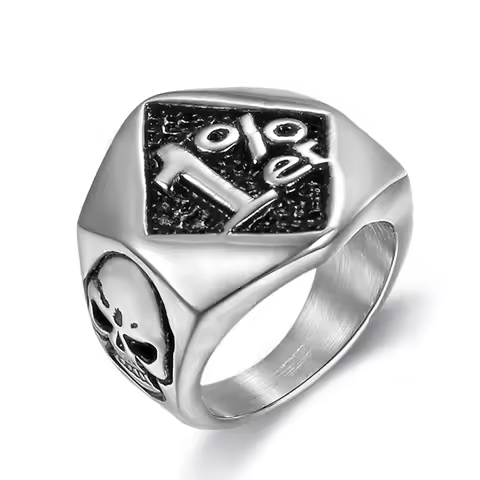 Vintage 316L Stainless Steel Biker 1% er Skull Ring Men's Motorcycle Silver Color Biker Band Party R