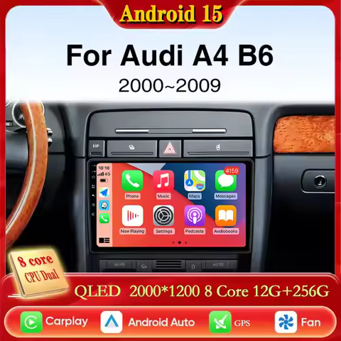 For Audi A4 B6 2000-2009 Android 15 2K QLED CarPlay Auto Car Radio Multimedia Video Player GPS stere