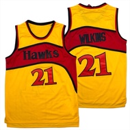 MERAH IMPORTED EMBROIDERY CLASSIC BASKETBALL JERSEY ATLANTA HAWKS 21 DOMINIQUE WILSON YELLOW RED