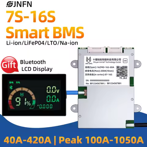 JNFN ANT Smart BMS LCD Display Screen 7S-16S 24V 36V 48V LiFePO4 Li-ion 18650 Battery Protection Boa