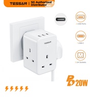 TESSAN Singapore Multi Plug Socket Adapter with USB Type C Wall Plug Socket Power Extension Charger