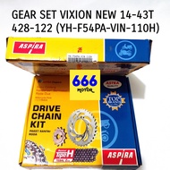 FRONT REAR GEAR SET PLUS CHAIN VIXION NEW 14-43T/428-122 (YH-F54PA-VIN-110H) ASPIRA ASTRA OTOPART