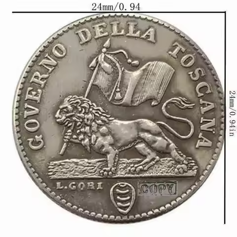 1859 Florence old coin, Italian Tuscan replica coin, brass material collection commemorative coin