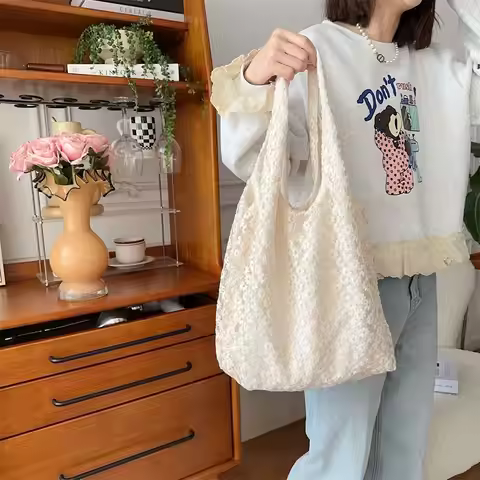 Sweet Daisy Flower Shoulder Bag Nylon Pastoral Style Mesh Hollowed Vest Bag Lightweight Underarm Bag