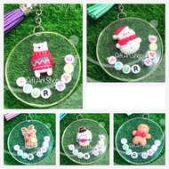 SG local seller handmade Christmas Xmas gift snowman reindeer name keychain personalize bag class tag gift kids round