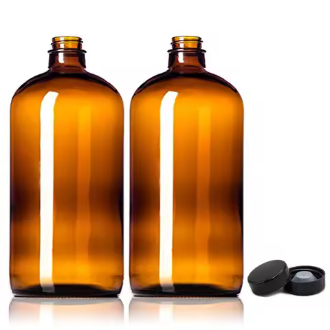 2pcs 32oz Amber Glass Growlers Empty Kombucha Bottle with Air Tight Seal Lid for Secondary Fermentat