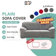 【FREE PILLOW COVER】Universal Elastic Plain Sarung Sofa Cover 1/2/3/4 Seater L Shape Sarung Kusyen沙發套
