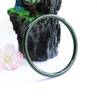 Simple ◆ TIMESWIND Natural Jade Deep Green Thin Round Women Bangle With Certificate