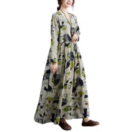 WGBFloral dress Cotton Linen Pakaian Jubah Labuh Moden Saiz Besar Lengan Panjang Wanita Set Baju kurung Perempuan Oversize Loose Plus Size For Women Lady Big Casual Long Dress Muslimah Elegant Modern Gamis Cantik Murah Viral Black Hitam