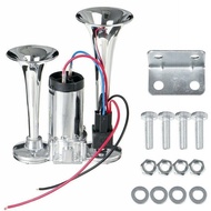 แตรลมไฟฟ้า 12V-24V แตรลม 600db แตรลมรถบรรทุก30W 300db ปากคู่ 2ปาก 12V (สีเงิน)เสียงดังสุดยอดแบนด้านล