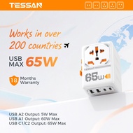TESSAN 65W GaN Travel Adaptor International Plug with 4 USB(2 USB C),Universal Adapter Fast Charging