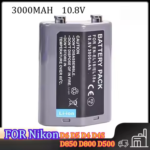 3000MAH 10.8V Suitable for Nikon DSLR D6 D5 D4 D4S D850 D800 D500 Controller EN-EL18/18A Long-lastin