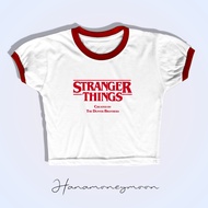 Stranger Things Baby Tee - Crop Top for Girls with Stranger Things Logo Motif y2k Style Knit Rib