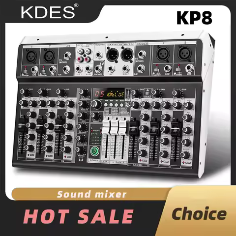 KDES KP8 Audio Mixer 8 Channel 99 DSP Effect Record PC 48V Phantom Power USB Sound Mixers Bluetooth 