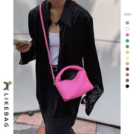 LIKEBAG สุภาพสตรีกระเป๋าถักมือใต้วงแขนกระเป๋าหนัง PU ถักกล่องอาหารกลางวันกระเป๋ามือถือไหล่ผู้หญิงทอ 