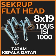 SDS FH 1.9cm 8x19 - Sekrup Flat Head (1 Dus isi 1000 PCS) - Kepala Datar / Baut Flat Head / Skrup FH