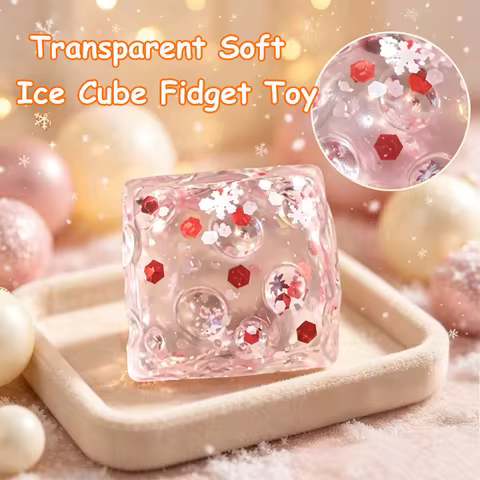 Crystal Slime Cube Squeeze Ice Cube Squishy Transparent Soft Ice Cube Fidget Square Colorful Sensory
