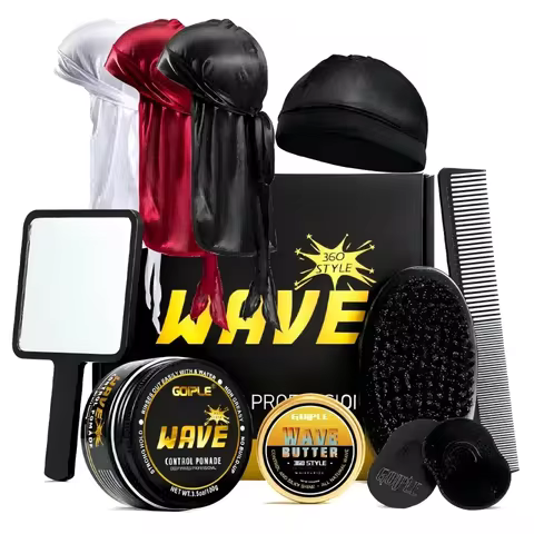 GOIPLE 100G Wave 360 Style Wax Nourishing Scalp Sport Wavy Curly Hair Control Gel With Cap Kit Afric