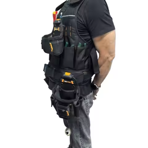 TOOLSTACK Heavy-Duty Work Vest Multi-Pocket Durable Breathable Construction Waistcoat Adjustable Mul