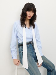 [Pomelo] เสื้อเชิ้ตลายทางผูกโบว์ / Bow Tie Striped Blouse