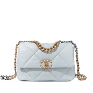 Chanel Light Blue Quilted Lambskin Chanel 19 Flap Aged Gold, Ruthenium and Silver Hardware