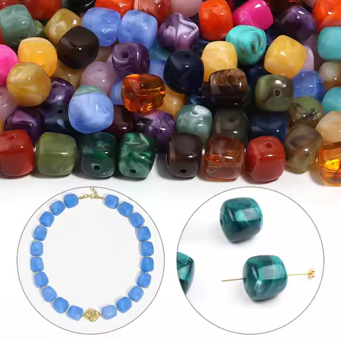 10pcs/lot Imitation Jade Stone Acrylic Beads Dual Color Square Loose Spacer Beads For Jewelry Making