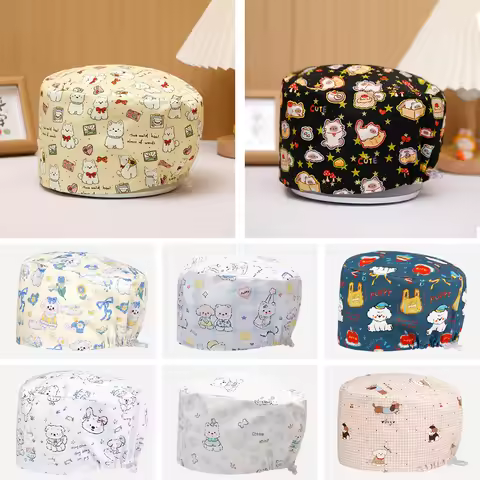 Cartoon Nurse Hats Medical Scrub Caps Surgical Beauty Salon Working Hats Women Dentist Vet Chef Hosp