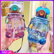 Large Capacity Big Belly Aqua Flask Cartoon Cute Water Bottle With Straw For Kids Children's Plastic Water Kettle Student Sports Botol Air Go To School Tumbler