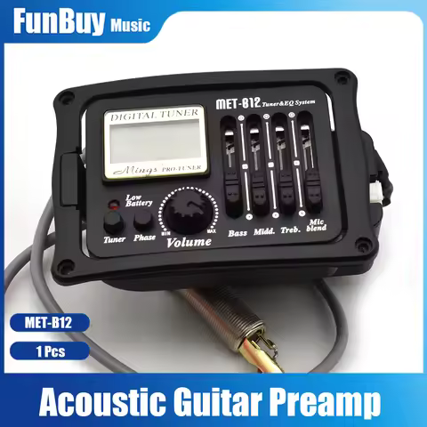 MET-B12 4 Band Acoustic Guitar Piezo Pickup with Micro Board Tuner EQ System Wooden Guitar Equalizer