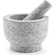 Granite Mortar and Pestle Set for Guacamole Spice Salads, 6 Inch - 2 Cup Capacity - Large Heavy Duty Unpolished Granite Molcajete Grinder, Herb Crusher Stone Bowl, Dishwasher Safe