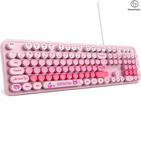 Ergonomic USB Plug and Play Wired Keyboard 104 Keys Full size Coloful Retro Round Cute Keycaps Wired