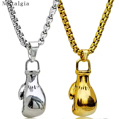 Stainless Steel Muay Thai Boxing Glove Charm Pendant Necklace Gold-Color Sport Style Gym Athlete Sta