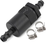 3/8" Billet Aluminum Barb Inline Fuel Filter 30 Micron with 2 Clamps Black Universal Fit for gasolin