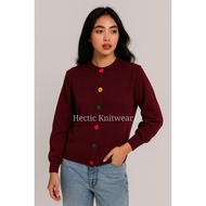 Hectic Byan Women's Knitted Cardigan, Colorful Rainbow Buttons, Acrylic Material Cardigan Woman