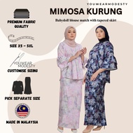 YouWearModesty Mimosa Baju raya  2024 rival baju kurung plus size lilac kurung baju kurung printed