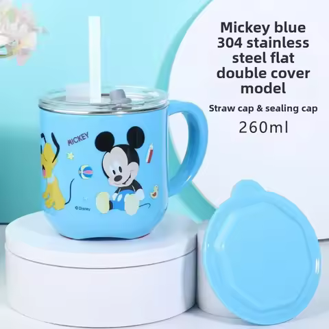 New Disney Mickey Donald Duck Daisy Stitch Goofy children's cute cartoon pattern with straw anti-fal