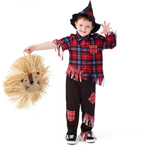 2025 New Arrival Farmer Boy Cosplay For Purim Halloween Party Harvest Time Scarecrow Costume for Boy